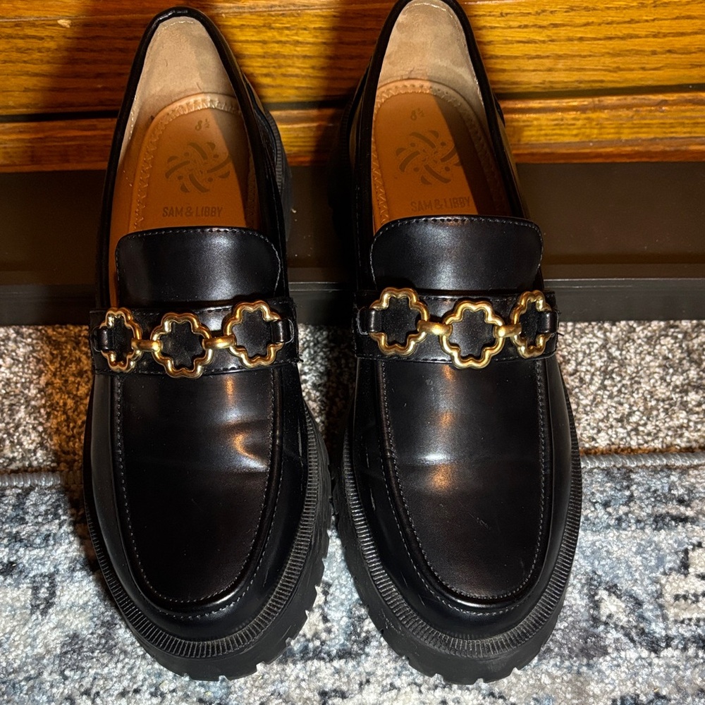 Sam & Libby Black Loafers with Gold Accent